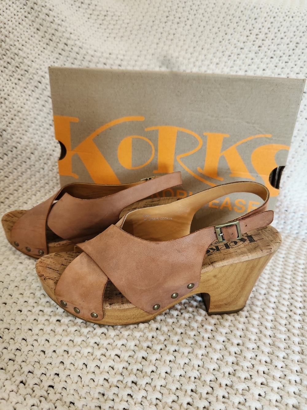 Kork-Ease Tan Leather Clog Sandals with Slingback Strap